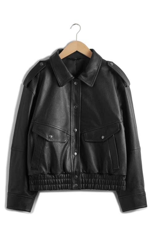 & Other Stories Leather Jacket Black Dark at Nordstrom,