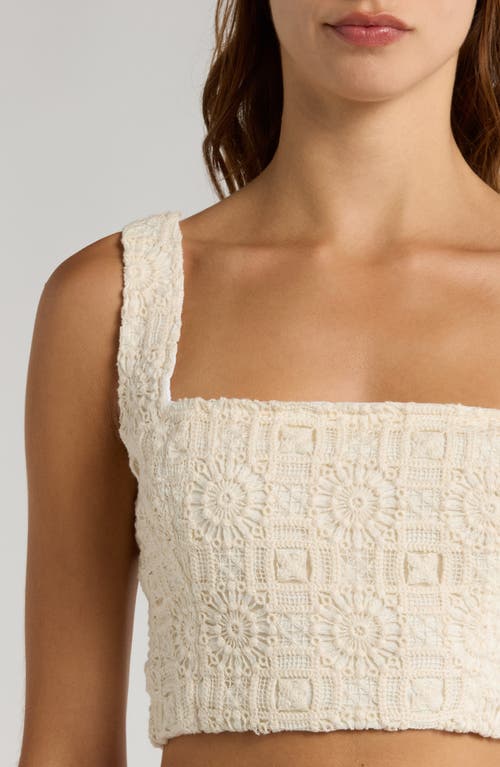 Shop Agua Bendita Kosia Linen Blend Lace Crop Cover-up Top In Ivory