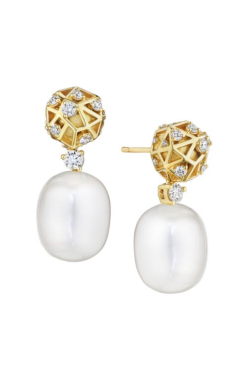 Estelar Diamond & Pearl Drop Earrings in Yellow Gold
