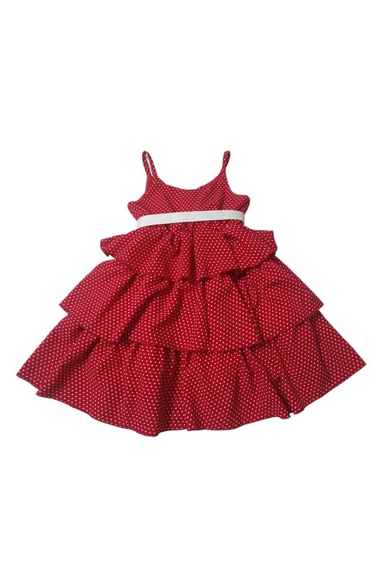 Joe-ella Babies' Polkadot Print Tiered Dress In Red