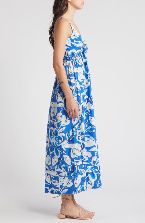 Shop Cleobella Annie Tie Front Organic Cotton Poplin Maxi Sundress In Azure Print