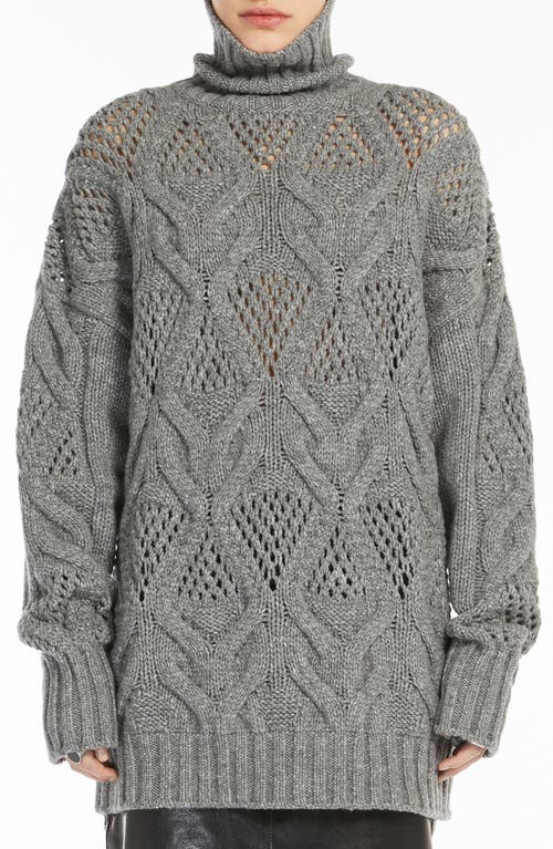 Shop Sportmax Oversize Open Stitch Wool Blend Turtleneck Sweater In Medium Grey