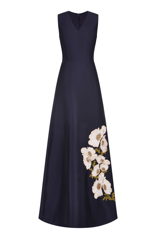 Shop Kay Unger Aurelia Sleeveless A-line Gown In Dark Navy