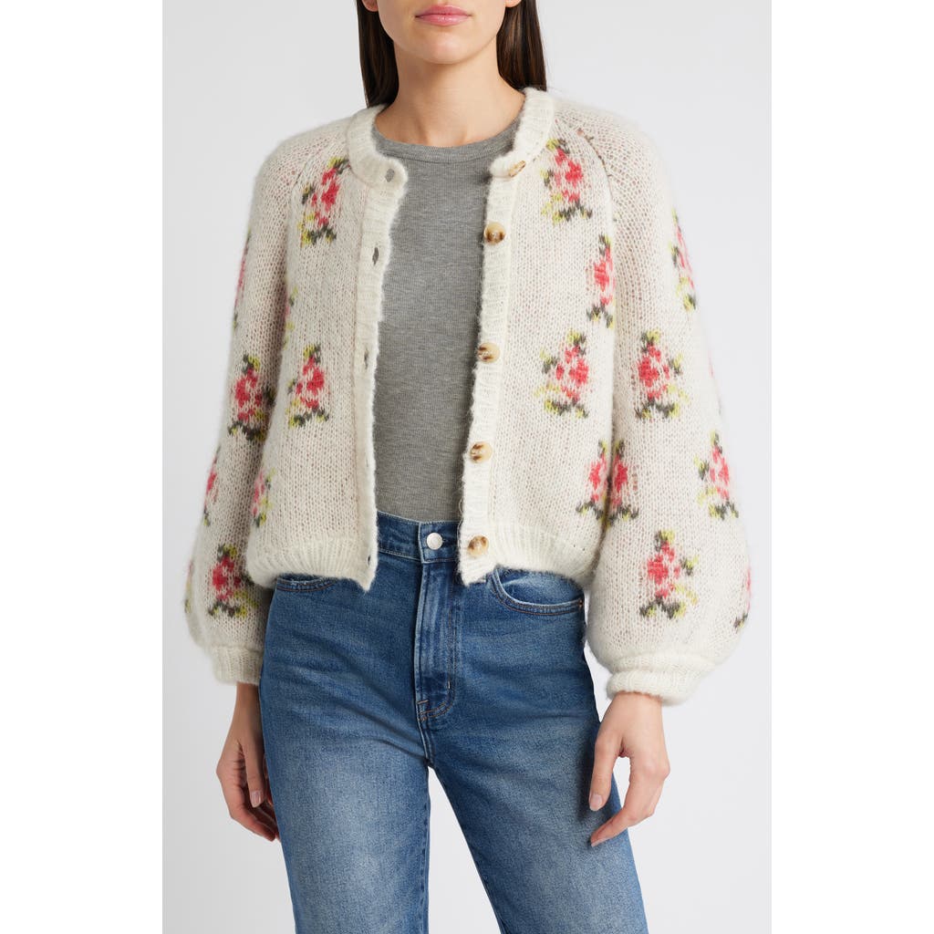 THE GREAT. The Carousel Cardigan in White Heirloom Rose