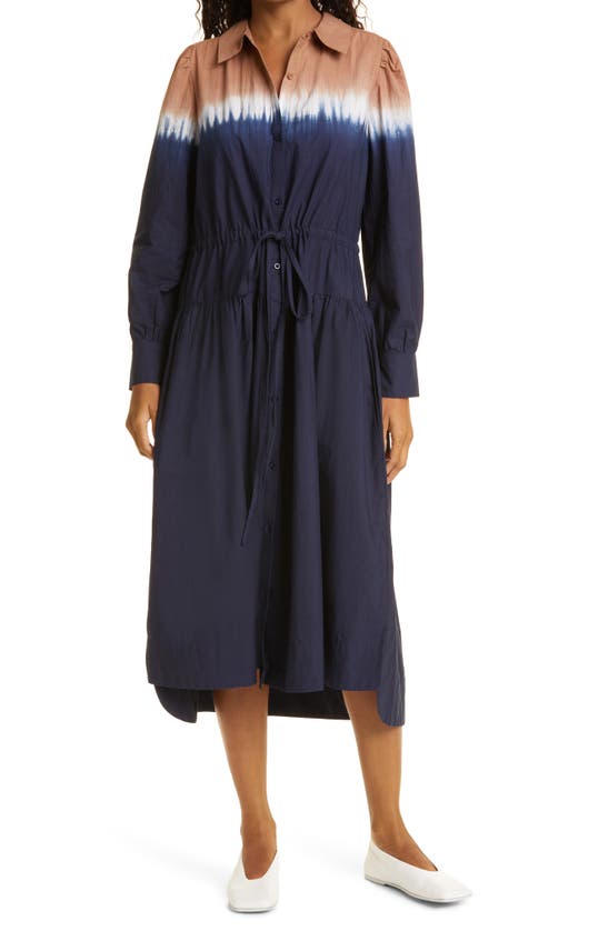 APIECE APART ZABETA DIP DYE LONG SLEEVE ORGANIC COTTON SHIRTDRESS