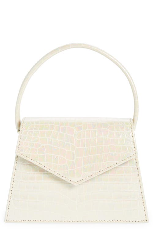 The Zaza Croc Embossed Leather Top Handle Bag in Iridescent A Champagne