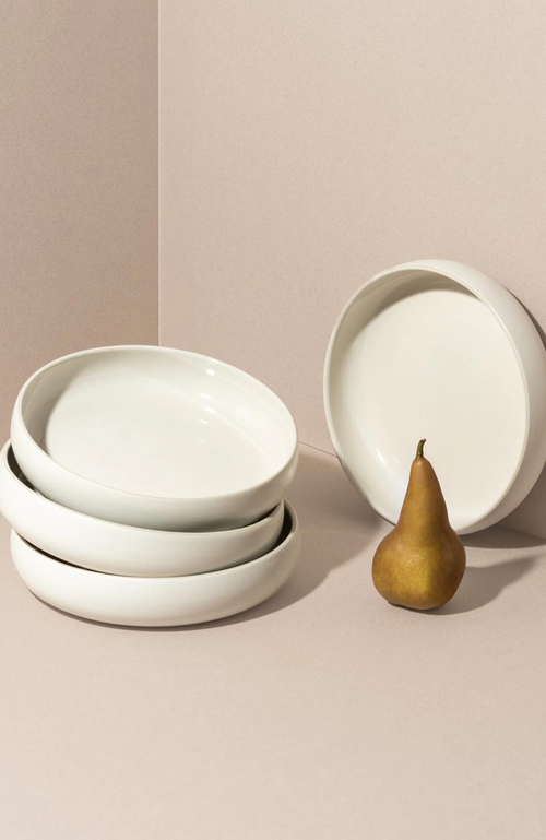 Gharyan Stoneware Tunisian Pasta Bowls Set Of 4 In White