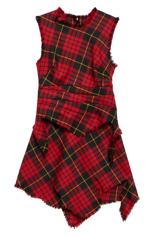 Shop Alexander Mcqueen Tartan Raw Edge Wool Minidress In Red-black-yellow