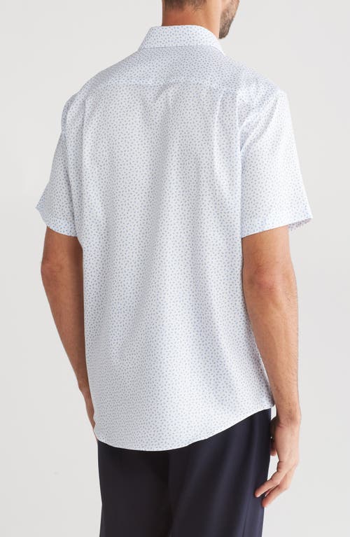 Shop David Donahue Print Cotton Short Sleeve Button-up Shirt In White/blue