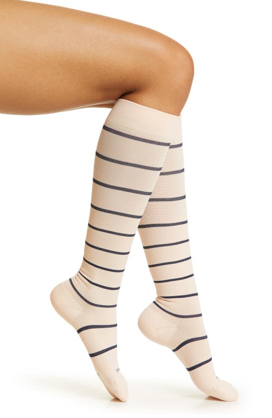 Shop Comrad Stripe Knee High Compression Socks In Ivory Rose/ Navy