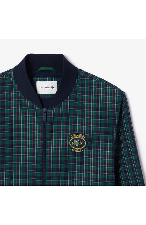 Shop Lacoste Plaid Water Repellent Bomber Jacket In Marine/multico