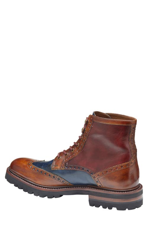 Johnston & Murphy Dudley Wingtip Lug Boot In Tan Multi Calfskin