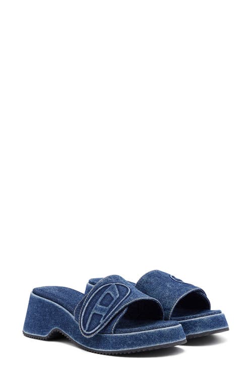 ® DIESEL Oval D Denim Slide Sandal in Blue Denim