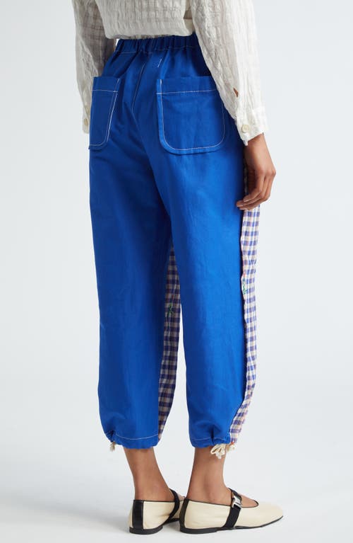 Shop Tao Comme Des Garçons Check Floral Embroidered Cotton Twill Pants In Blue/orange X Blue