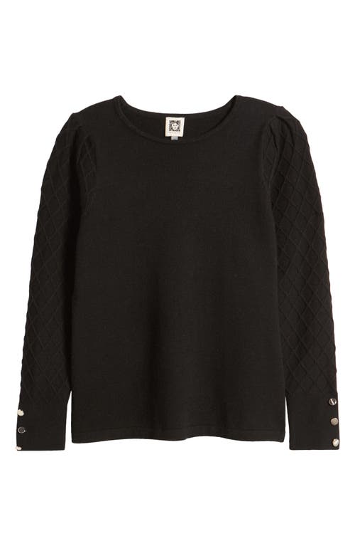 Shop Anne Klein Diamond Stitch Sleeve Button Cuff Sweater In Anne Black