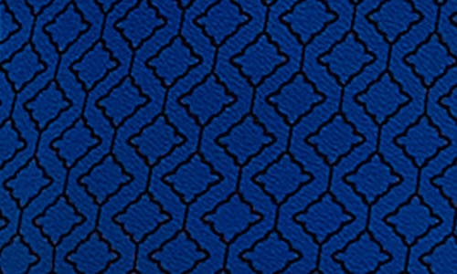 Nina Leonard Patterned 3/4 Sleeve Trapeze Dress In Deep Sapphire/black