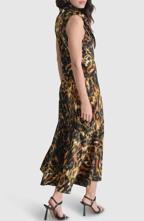 Shop Dkny Print Tie Neck Dress In Autumn Mix Animal