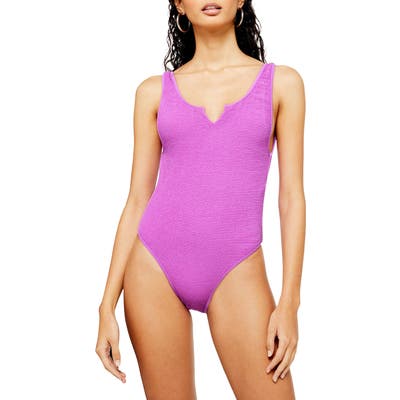 Topshop Crinkle Notch One-Piece Swimsuit, US (fits like 0) - Purple
