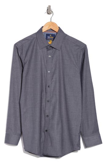 Tom Baine Denim Performance Button-up Shirt In Charcoal