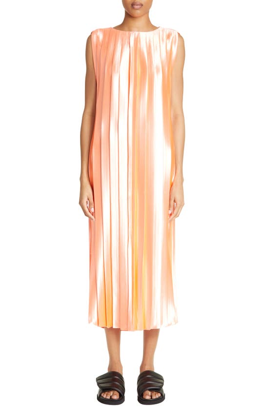 Partow Colette Pleated Two-tone Midi Dress In Orange