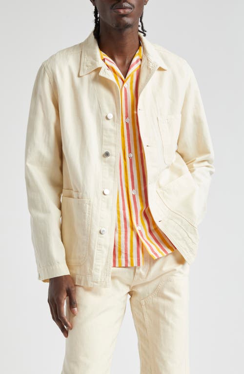 Drake's Fatigue Embroidered Cotton & Linen Chore Jacket Ecru at Nordstrom,