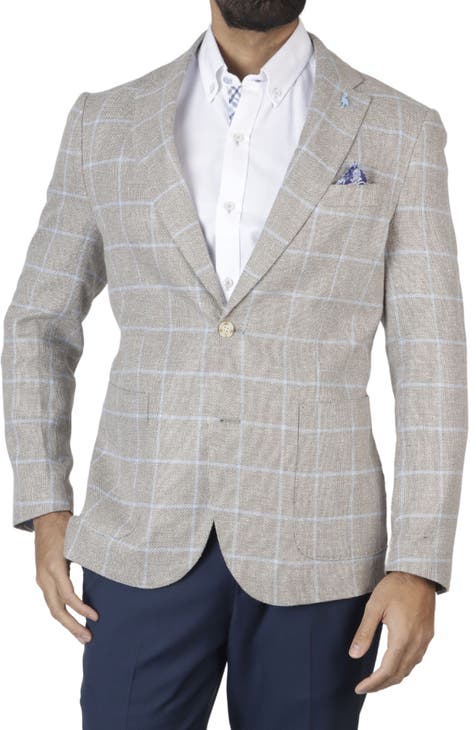 Classic Fit Yarn Dyed Windowpane Linen-Blend Sport Coat