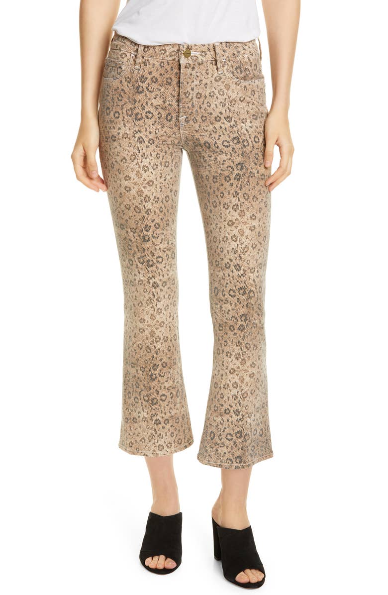 Le Crop High Waist Mini Boot Snake Print Jeans, Main, color, VANILLA MULTI