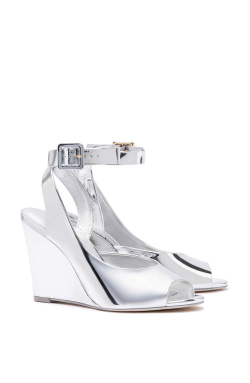 Larroude Deena By Larroudé Wedge Sandal In Silver
