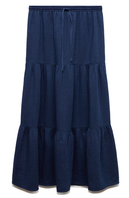 Shop Mango Indie Tiered Cotton Denim Maxi Skirt In Dark Blue