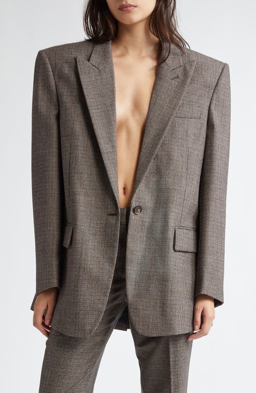 Shop Stella Mccartney Microhoundstooth Check Oversize Wool Blazer In 2425 - Camel/grey