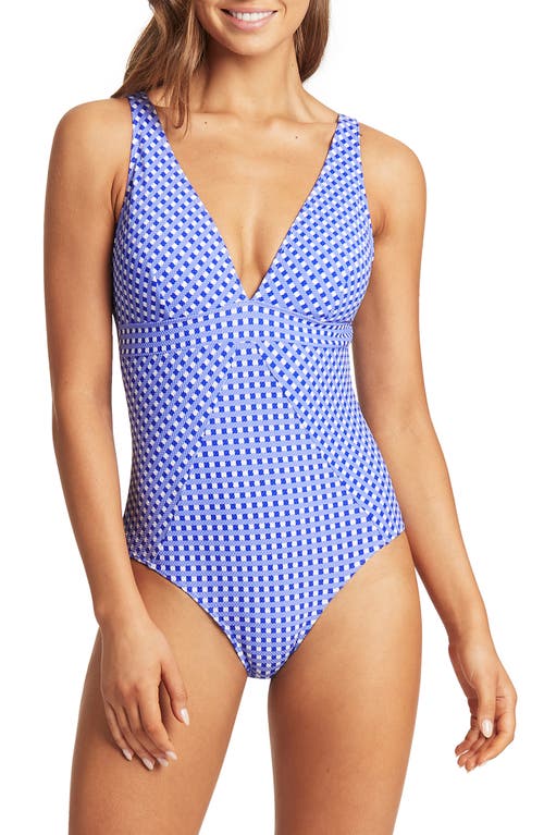 Sea Level Checkmate Panel Line Multifit One-Piece Swimsuit in Cobalt