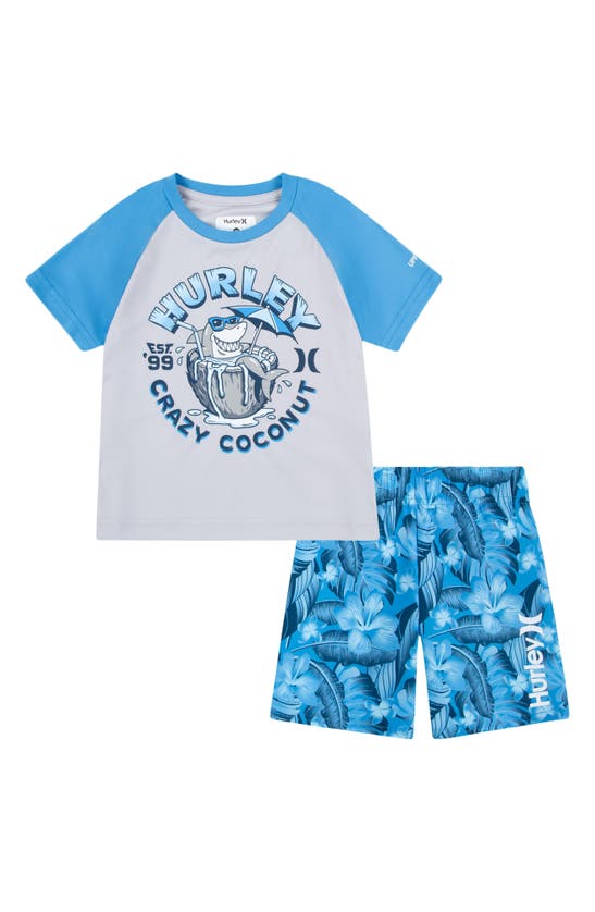 Hurley Kids' Crazy Coconut Rahsguard Two-piece Swimsuit In Indo Blue