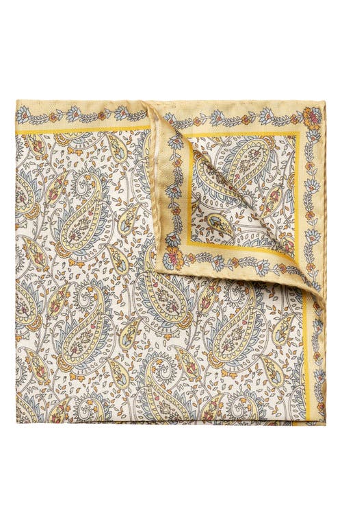 Eton Paisley Silk Pocket Square In Light Pastel Yellow