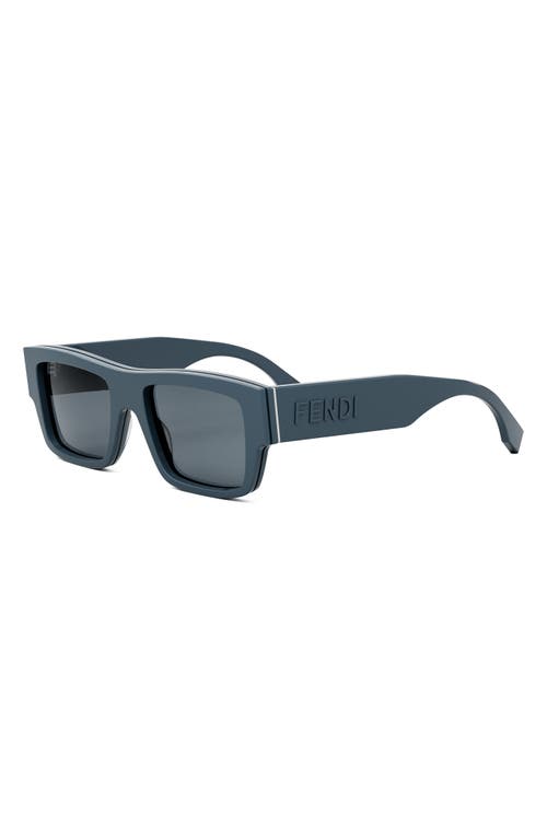 Shop Fendi ' Signature 53mm Rectangular Sunglasses In Shiny Blue/blue