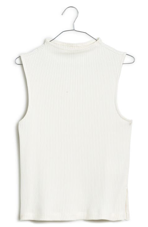 Rib-knit Mock Turtleneck Top - White - Ladies