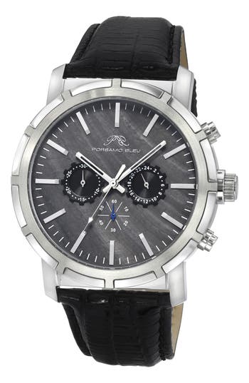 Porsamo Bleu Nyc Chronograph Leather Strap Watch, 38mm In Black