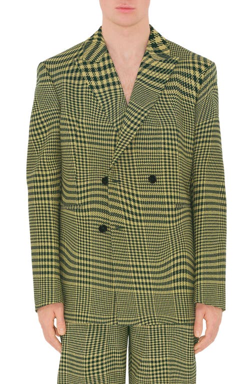 burberry Double Breasted Warped Plaid Wool Blend Blazer in Ivy Ip Pattern at Nordstrom, Size 44 Us