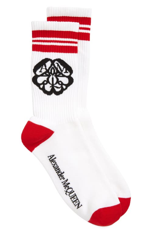 Alexander McQueen Stripe Seal Crew Socks in White/Red