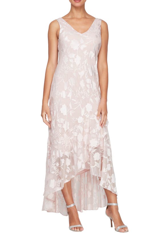 ALEX EVENINGS ALEX EVENINGS METALLIC FLORAL HIGH-LOW CHIFFON JACQUARD MIDI DRESS WITH JACKET