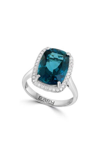 Effy 14k Gold Diamond Halo London Blue Topaz Ring