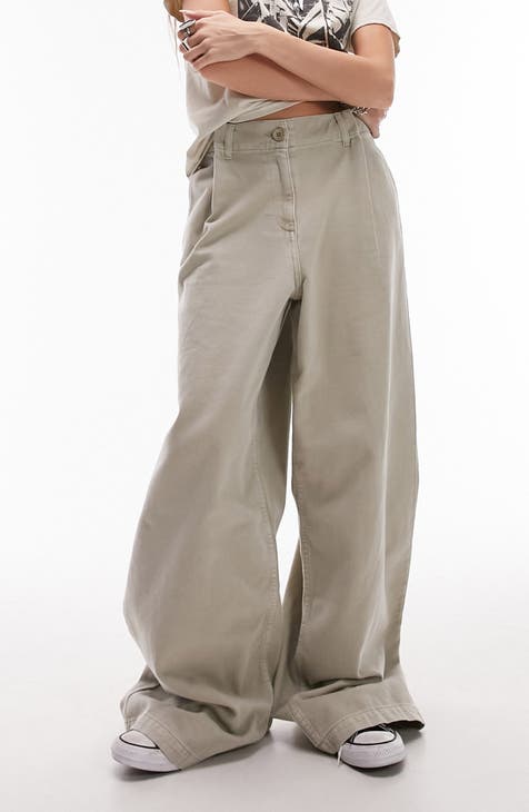 Topshop slinky flared trousers in khaki - ShopStyle