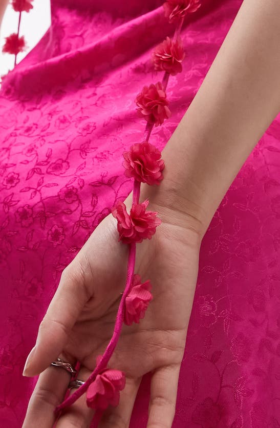 Shop Topshop Floral Satin Jacquard Slip Minidress In Bright Pink
