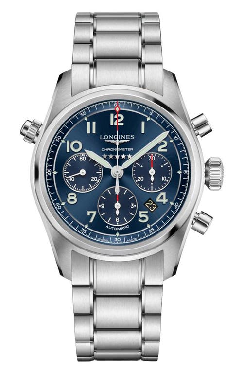 Longines Spirit Automatic Chronograph Bracelet Watch, 42mm In Silver/blue