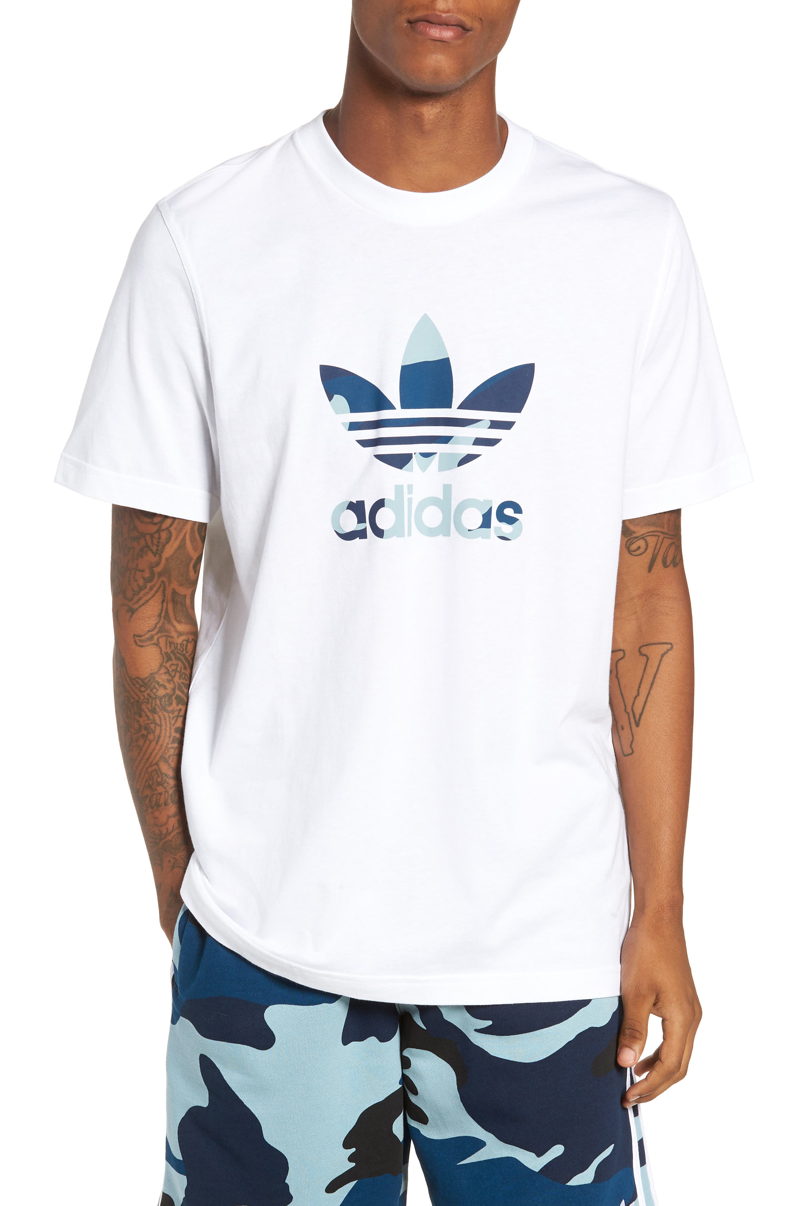 UPC 192609996263 product image for Men's Adidas Originals Camo Trefoil Logo T-Shirt, Size Medium - White | upcitemdb.com