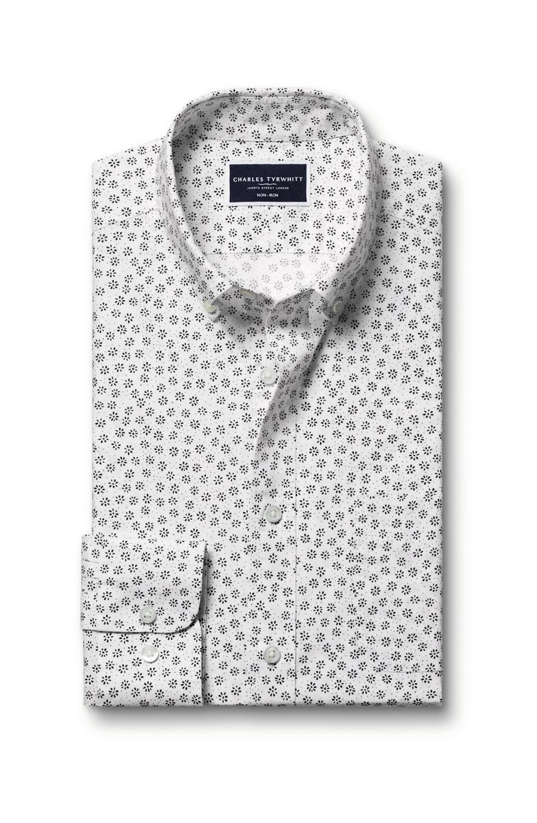 Charles Tyrwhitt Slim Fit Semi-Cutaway Collar Non-Iron Floral Geo Print Shirt, Alternate, color, White