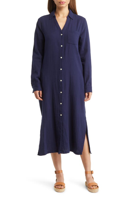 Caslon Cotton Gauze Long Sleeve Midi Shirtdress In Navy Peacoat | ModeSens