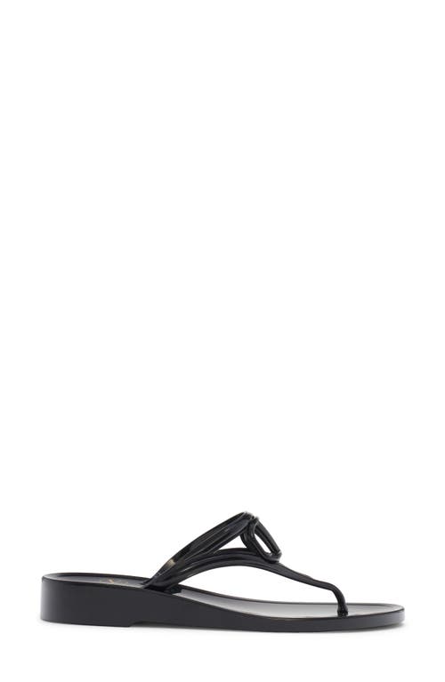 Shop Valentino Garavani Vlogo Jelly Wedge Flip Flop In Nero/nero