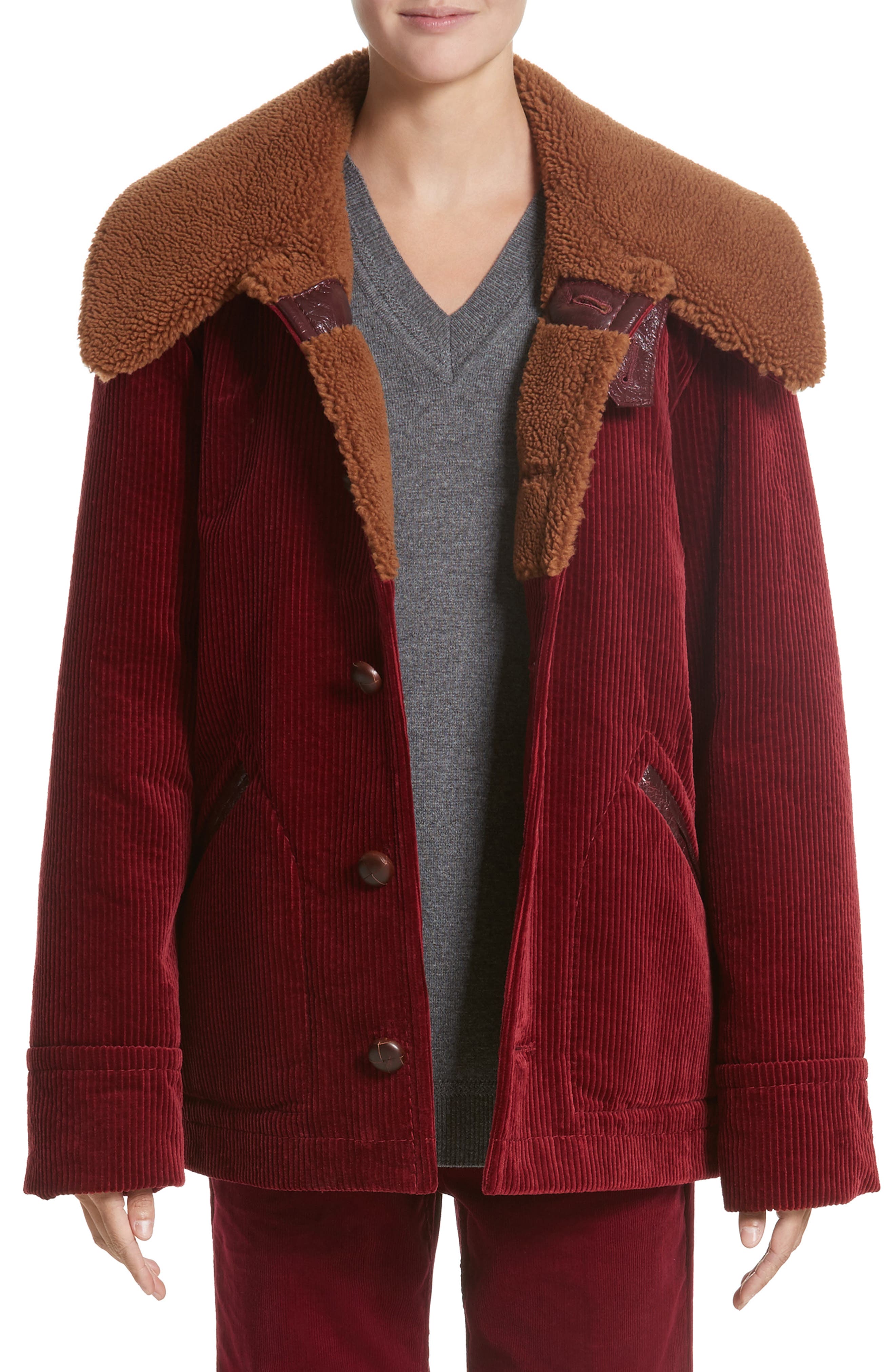 red shearling corduroy jacket