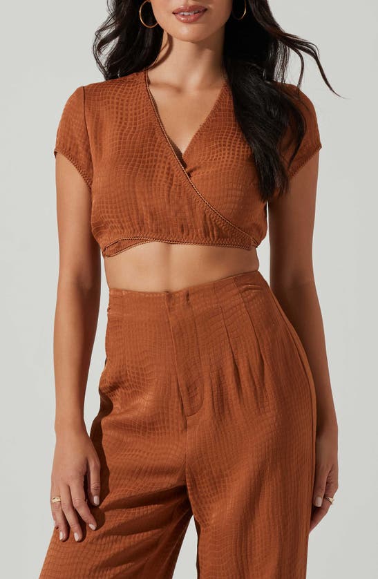 Astr Sayla Surplice V-neck Crop Top In Caramel