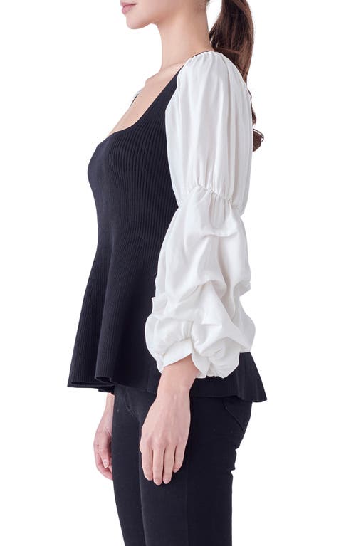 English Factory Mixed Media Rib Top In Black/white